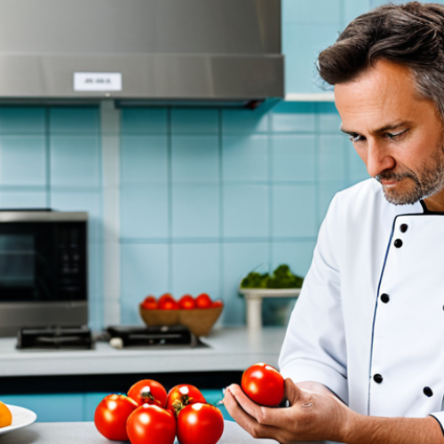 Home 4 A thoughtful professional chef, fully clothed in a clean, modest chef's uniform, stands in a modern, well-lit kitchen. One hand rests on a table displaying fresh, natural ingredients like ripe red tomatoes and earthy mushrooms, while the other hand gently holds a small, generic, labeled food additive container (representing MSG). The chef's expression is contemplative, conveying the ongoing debate about food additives and healthy eating. The background shows blurred kitchen elements, suggesting a busy but clean professional environment. Safe for work, appropriate content, fully clothed, professional dress, family-friendly, perfect anatomy, correct proportions, natural pose, well-formed hands, proper finger count, natural body proportions, professional photography, high quality.