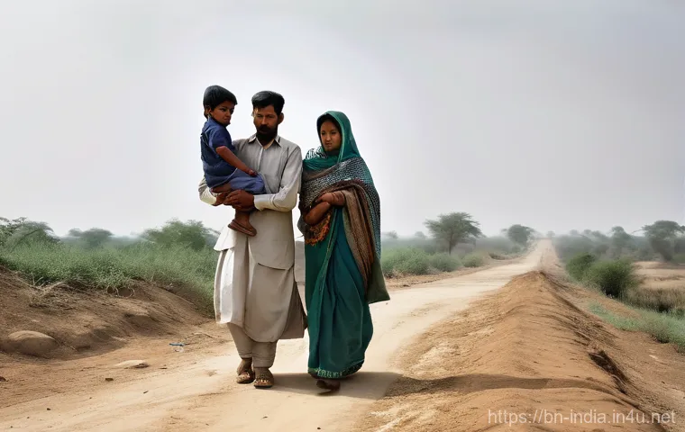인도 파키스탄 분쟁의 역사적 배경 - **Prompt:** A poignant scene depicting families during the 1947 India-Pakistan Partition. A diverse ...
