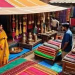 Home 14 인도 전통 시장과 쇼핑 팁 - **A Bustling Indian Handicraft Market:** A vibrant and colorful traditional Indian market scene, bri...